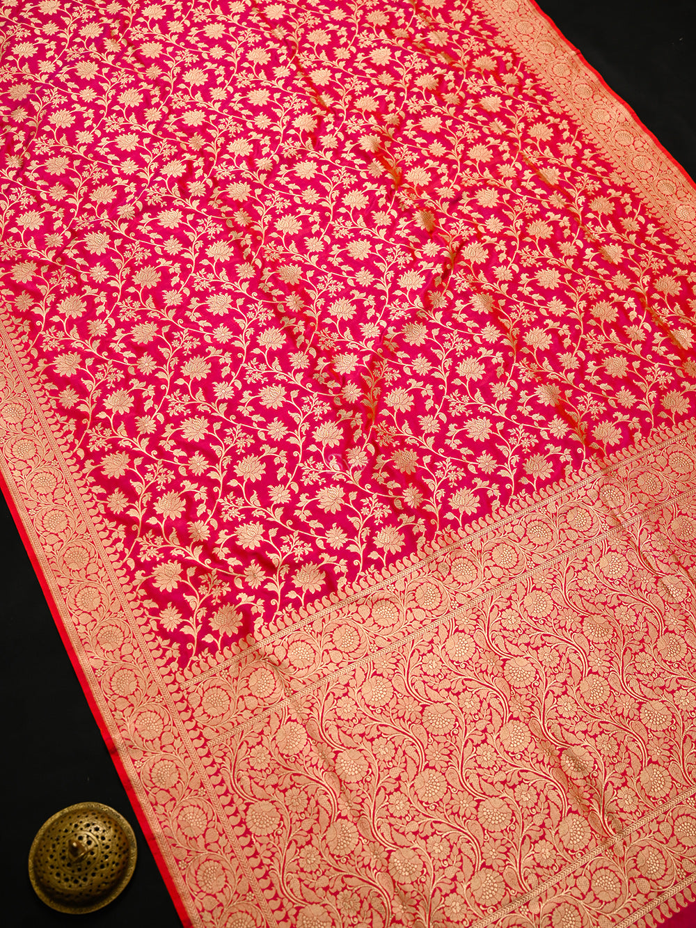 Pink Orange Jaal Katan Silk Uppada Handloom Banarasi Saree - Sacred Weaves