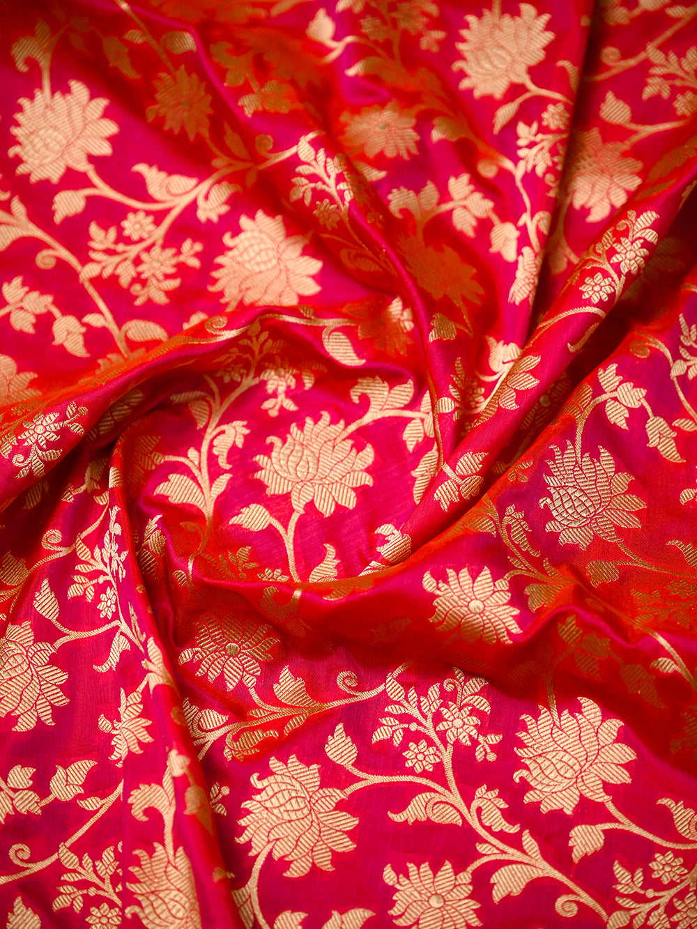 Pink Orange Jaal Katan Silk Uppada Handloom Banarasi Saree - Sacred Weaves