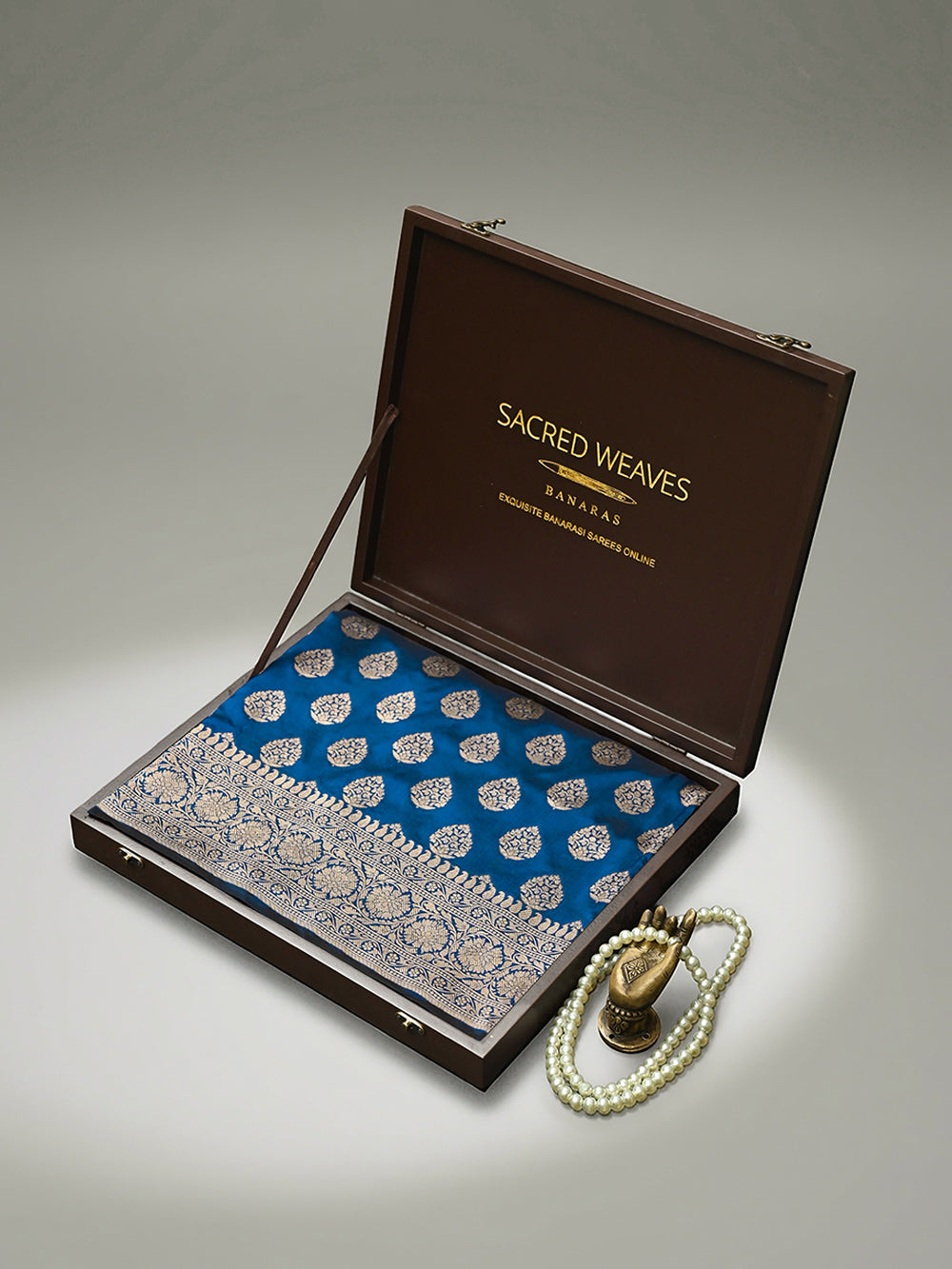 Midnight Blue Booti Katan Silk Uppada Handloom Banarasi Saree - Sacred Weaves