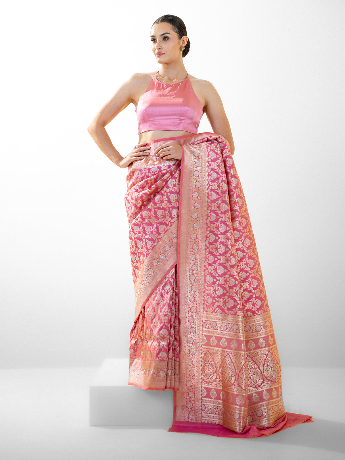 Pink Uppada Katan Silk Handloom Banarasi Saree - Sacred Weaves