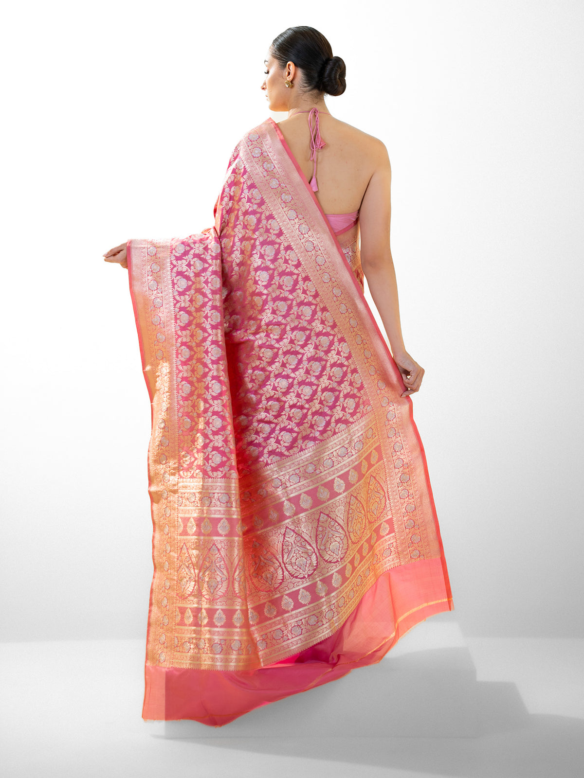 Pink Uppada Katan Silk Handloom Banarasi Saree - Sacred Weaves