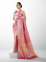 Pink Uppada Katan Silk Handloom Banarasi Saree - Sacred Weaves