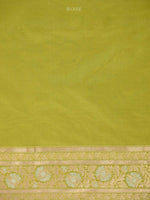 Lime Yellow Jaal Uppada Katan Silk Handloom Banarasi Saree - Sacred Weaves