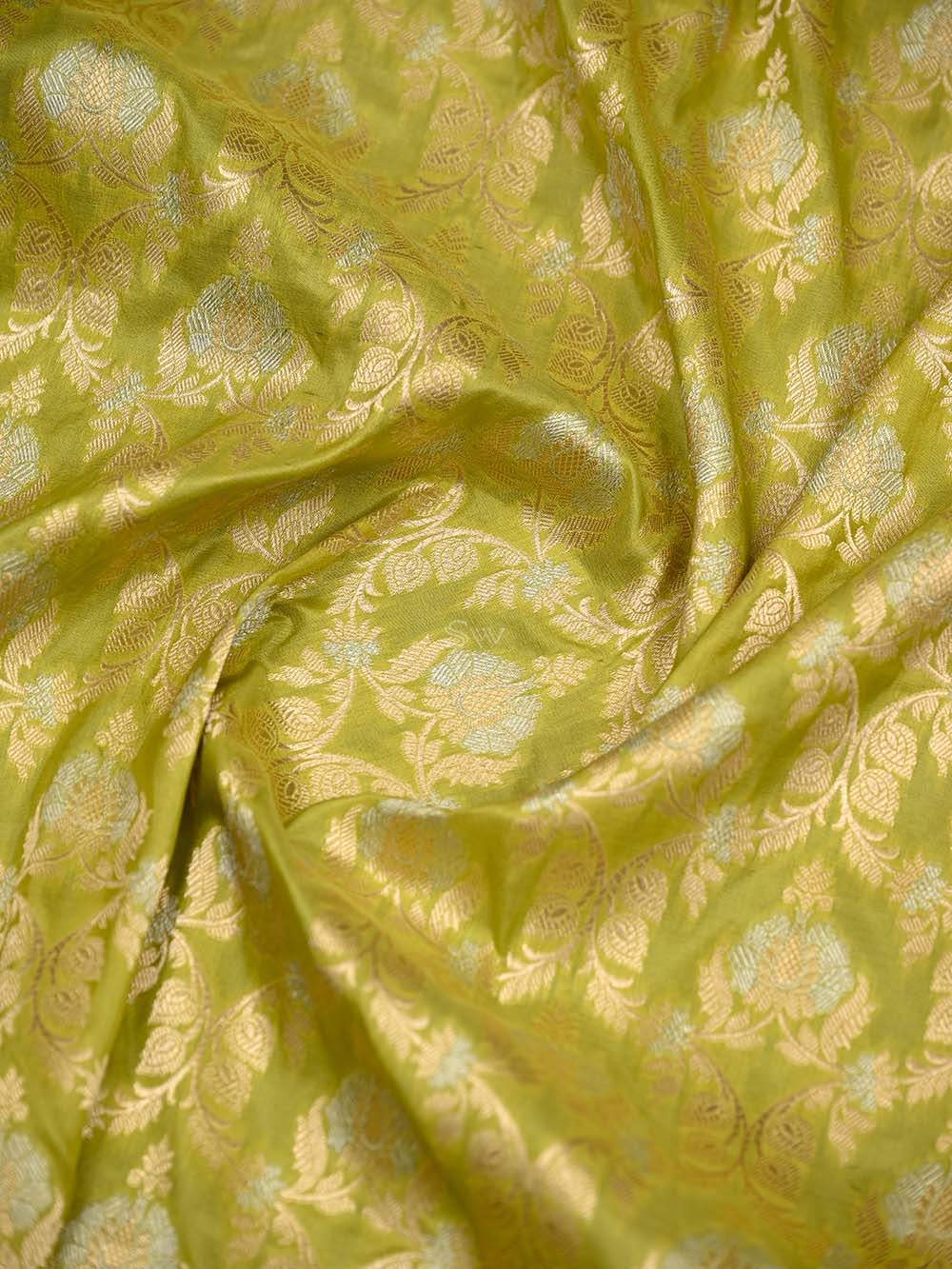 Lime Yellow Jaal Uppada Katan Silk Handloom Banarasi Saree - Sacred Weaves