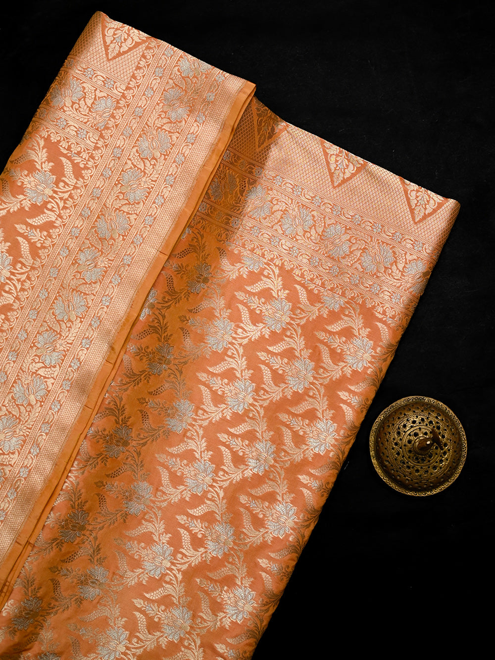 Orange Pink Uppada Katan Silk Handloom Banarasi Saree - Sacred Weaves