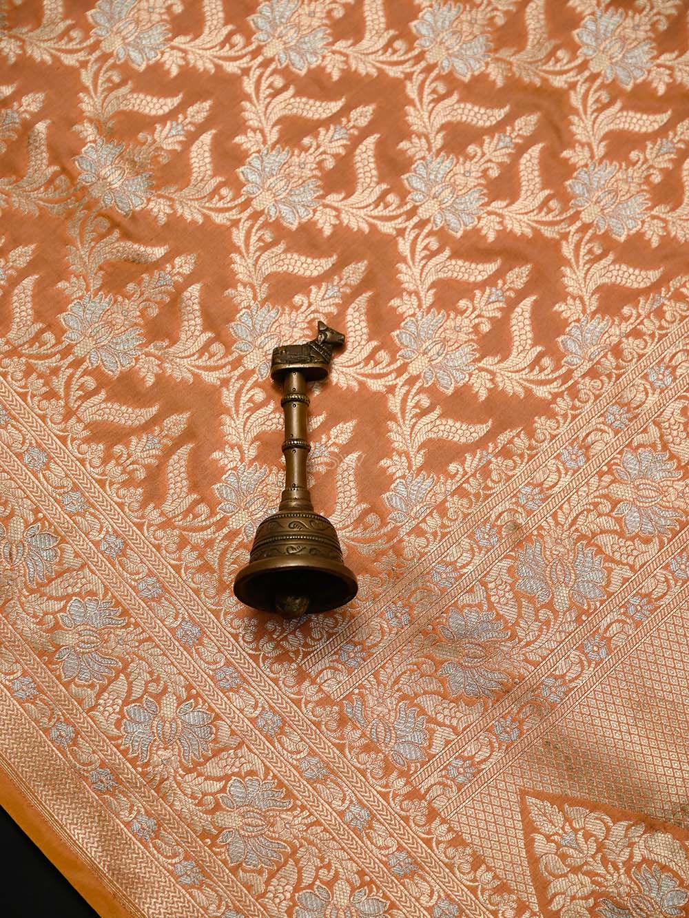 Coral Pink Uppada Katan Silk Handloom Banarasi Saree - Sacred Weaves