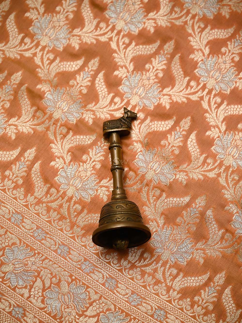 Coral Pink Uppada Katan Silk Handloom Banarasi Saree - Sacred Weaves