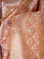 Coral Pink Uppada Katan Silk Handloom Banarasi Saree - Sacred Weaves