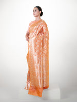 Coral Pink Uppada Katan Silk Handloom Banarasi Saree - Sacred Weaves