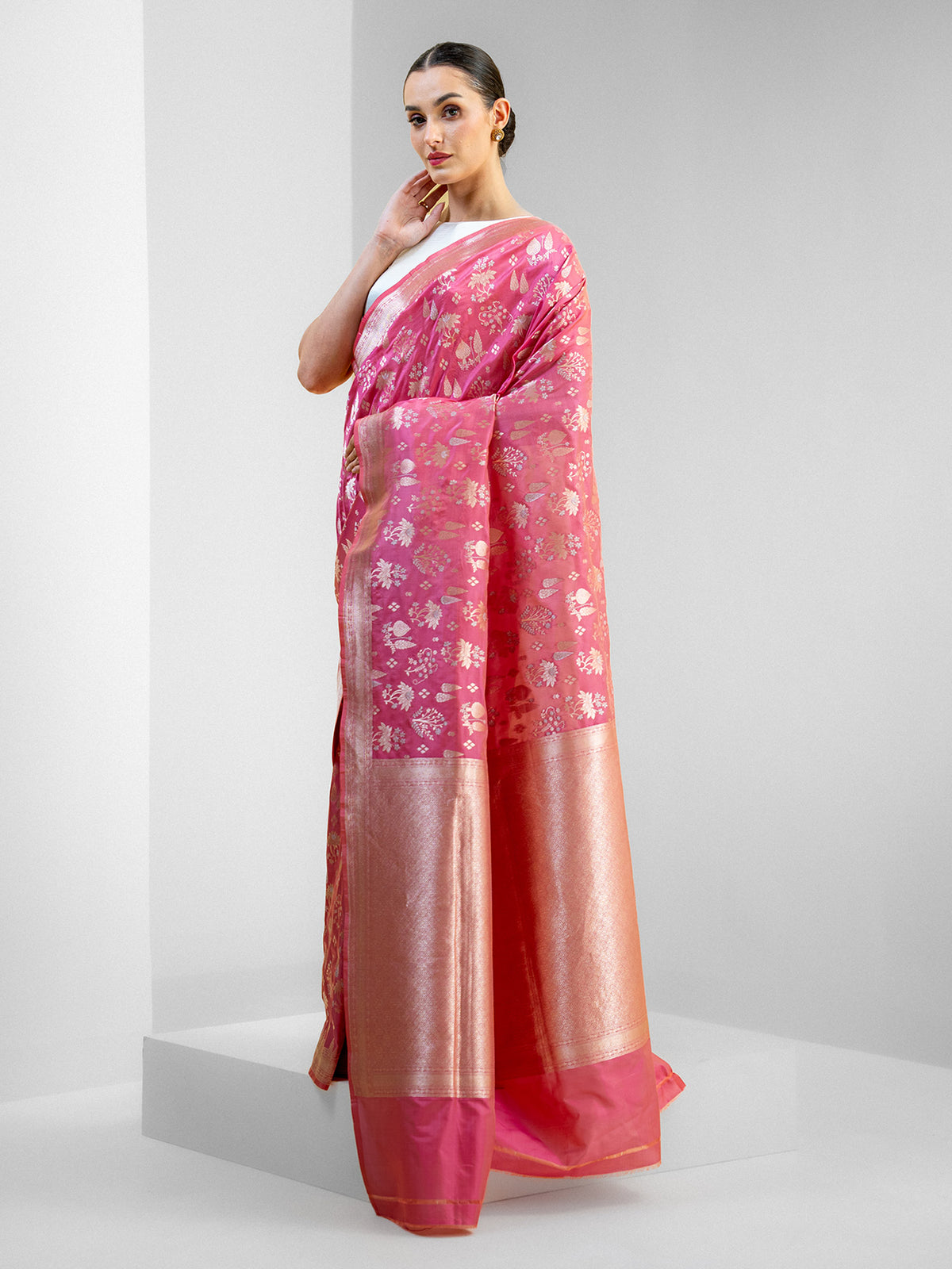 Pink Uppada Katan Silk Handloom Banarasi Saree- Sacred Weaves