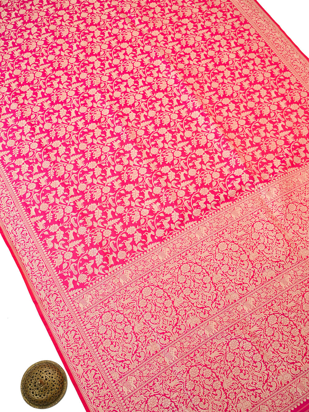 Pink Orange Shikargah Katan Silk Handloom Banarasi Saree - Sacred Weaves