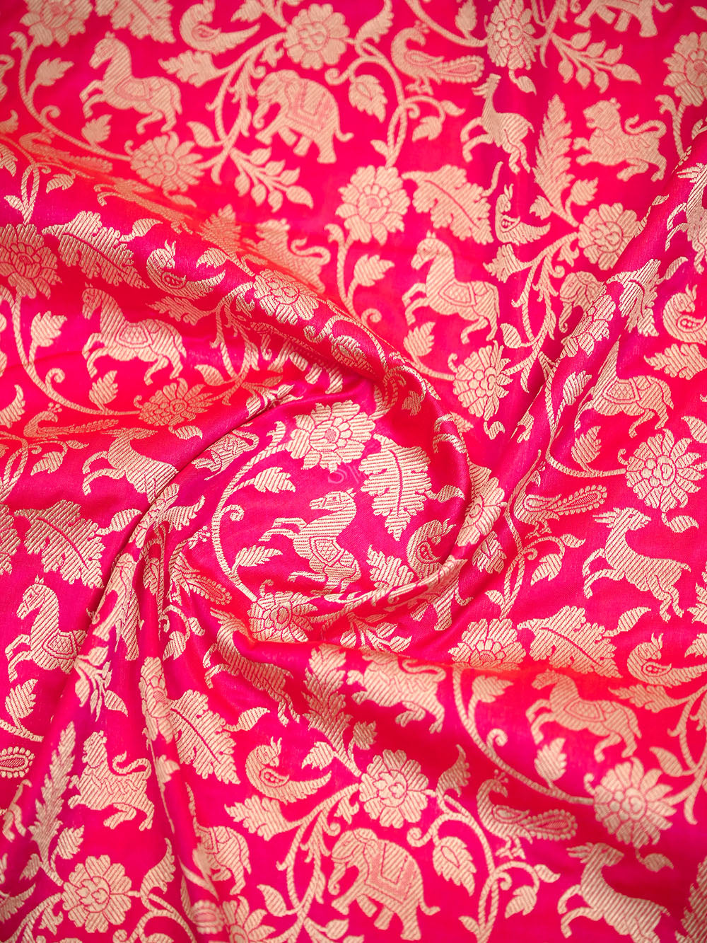 Pink Orange Shikargah Katan Silk Handloom Banarasi Saree - Sacred Weaves