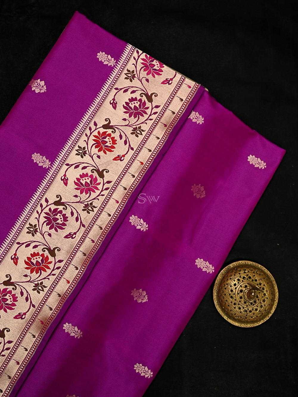 Dark Magenta Paithani Katan Silk Handloom Banarasi Saree - Sacred Weaves