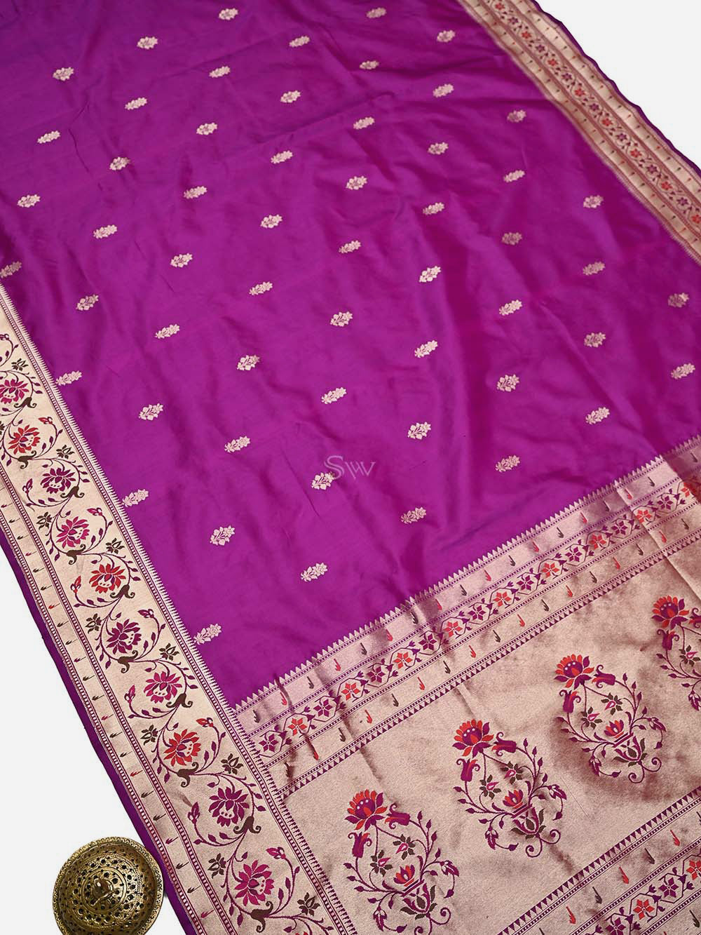 Dark Magenta Paithani Katan Silk Handloom Banarasi Saree - Sacred Weaves