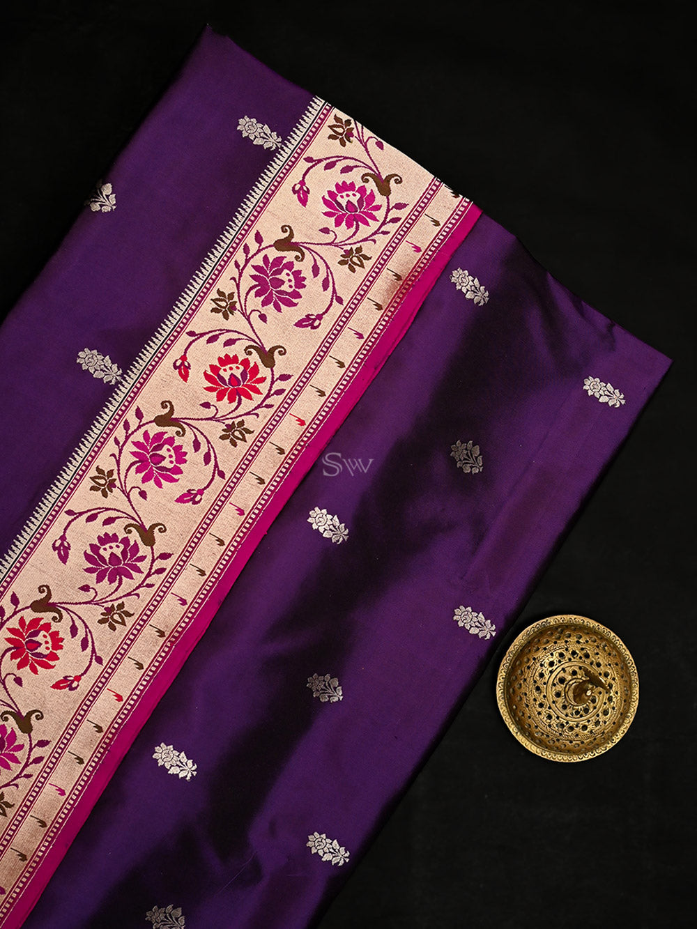 Purple Paithani Katan Silk Handloom Banarasi Saree - Sacred Weaves