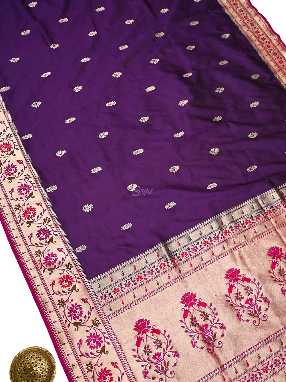 Purple Paithani Katan Silk Handloom Banarasi Saree - Sacred Weaves