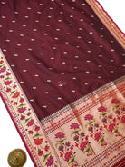 Wine Booti Paithani Katan Silk Handloom Banarasi Saree - Sacred Weaves