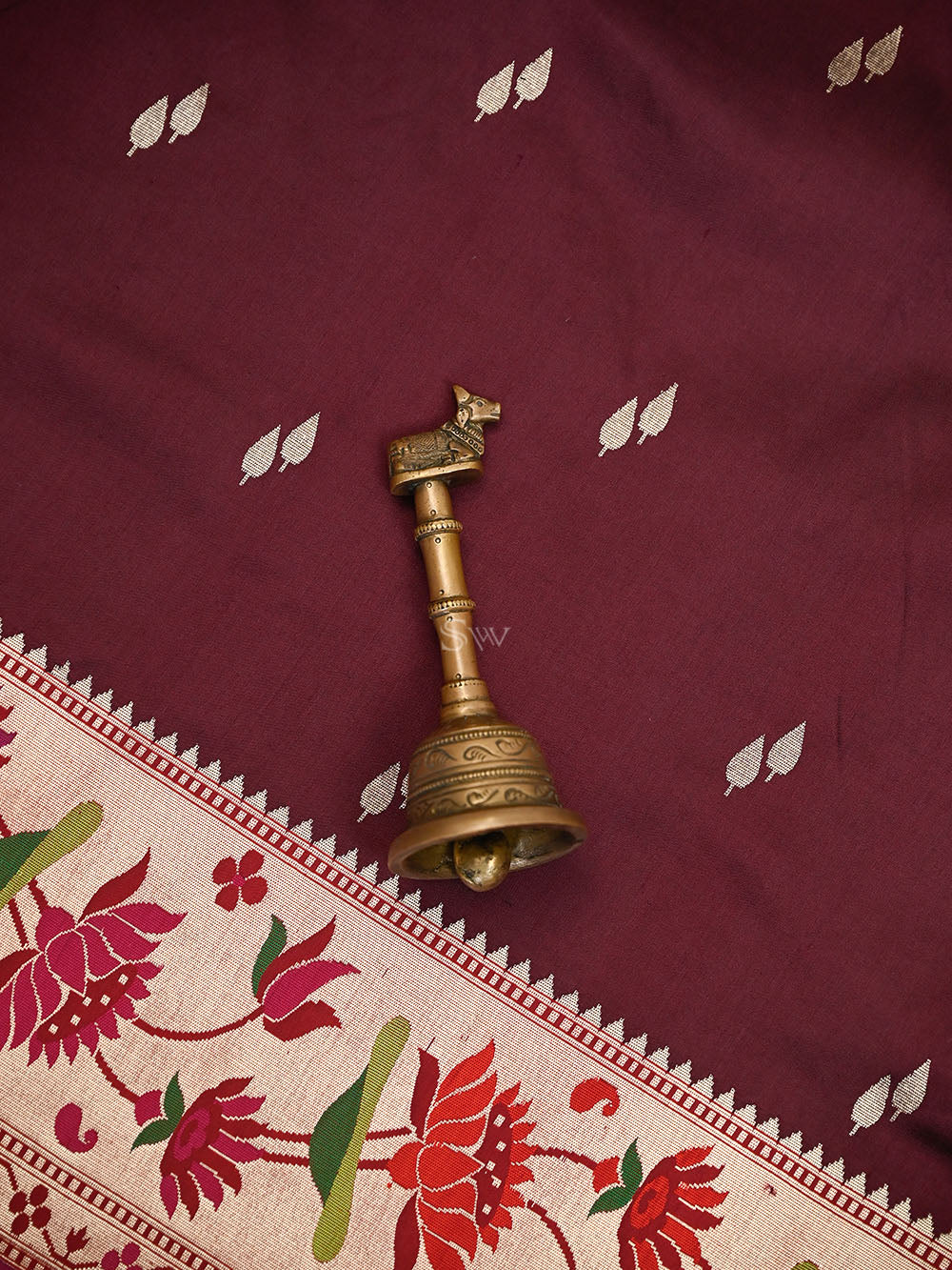 Wine Booti Paithani Katan Silk Handloom Banarasi Saree - Sacred Weaves