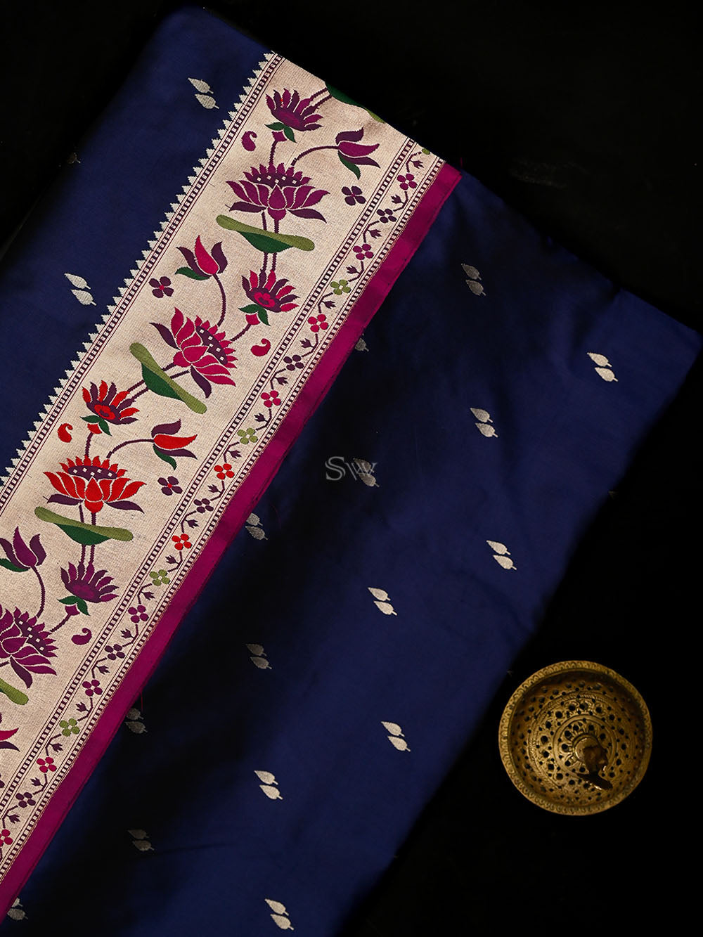 Navy Blue Paithani Katan Silk Handloom Banarasi Saree