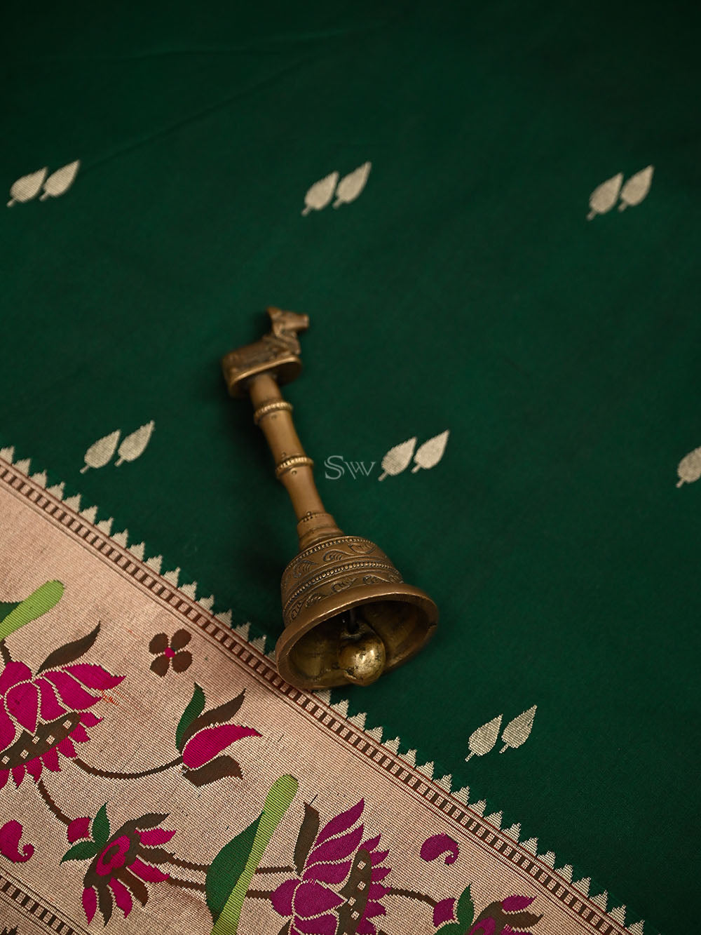 Dark Green Paithani Katan Silk Handloom Banarasi Saree