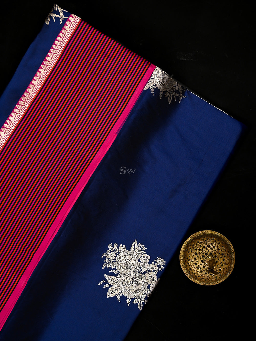 Navy Blue Boota Pure Silk Handloom Banarasi Saree