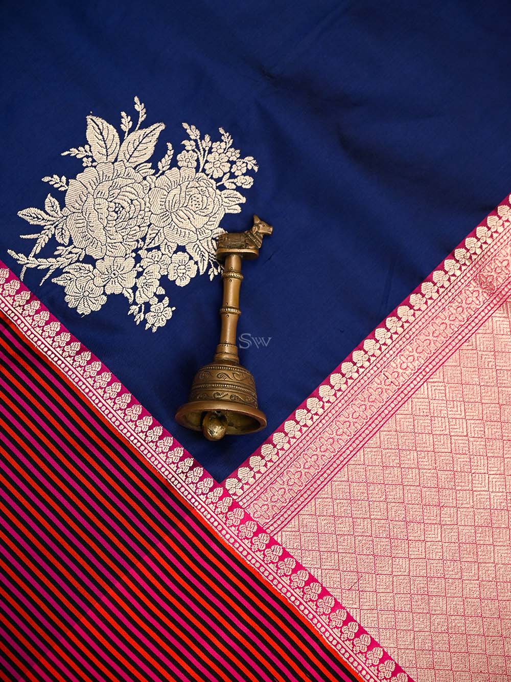 Navy Blue Boota Pure Silk Handloom Banarasi Saree