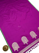 Dark Magenta Plain Satin Silk Handloom Banarasi Saree - Sacred Weaves