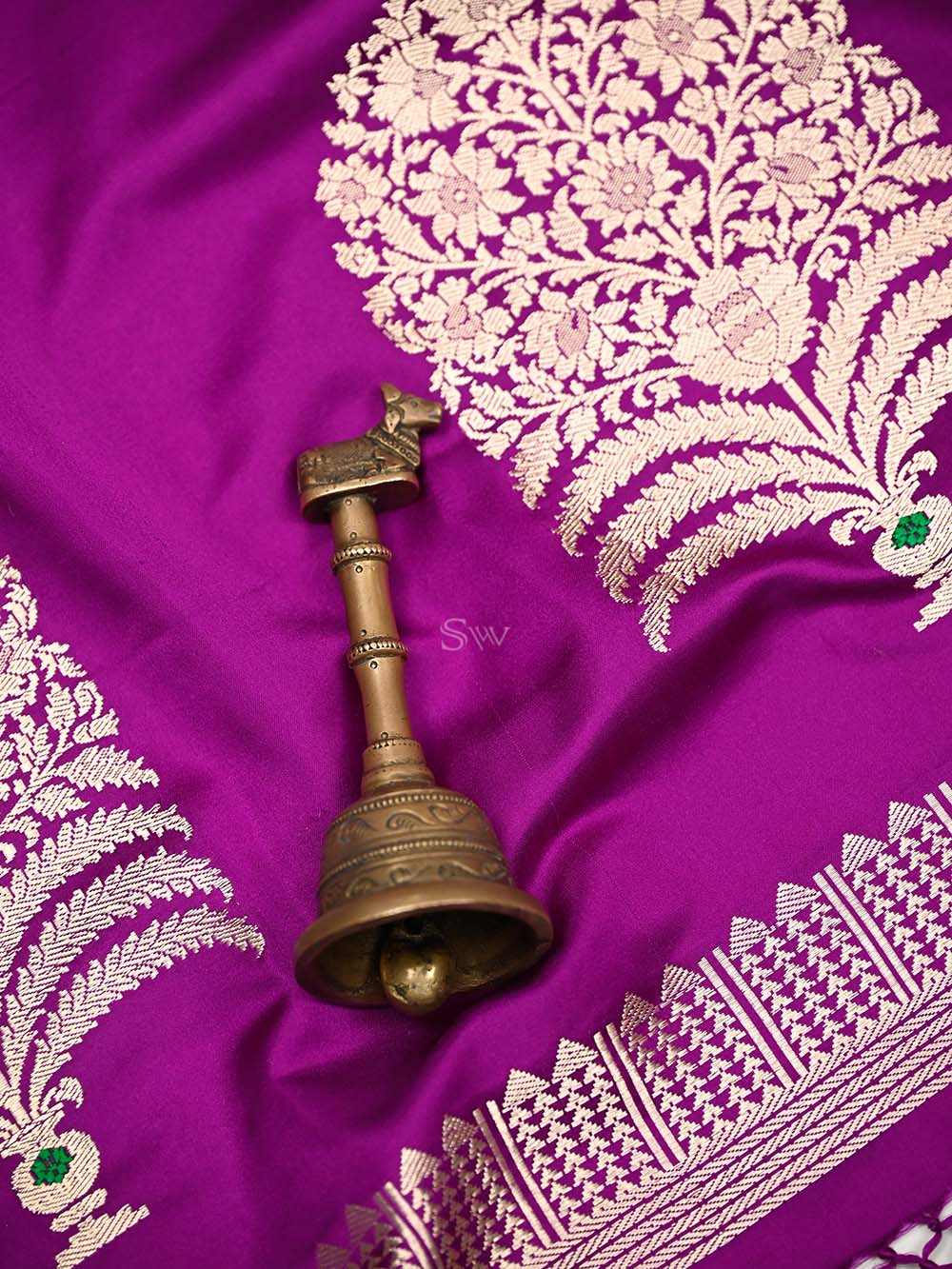 Dark Magenta Plain Satin Silk Handloom Banarasi Saree - Sacred Weaves