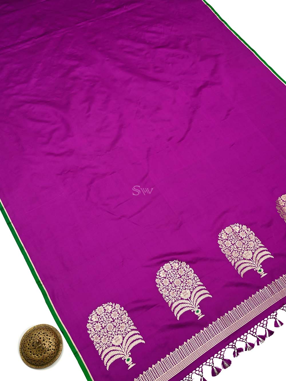 Dark Magenta Plain Satin Silk Handloom Banarasi Saree - Sacred Weaves