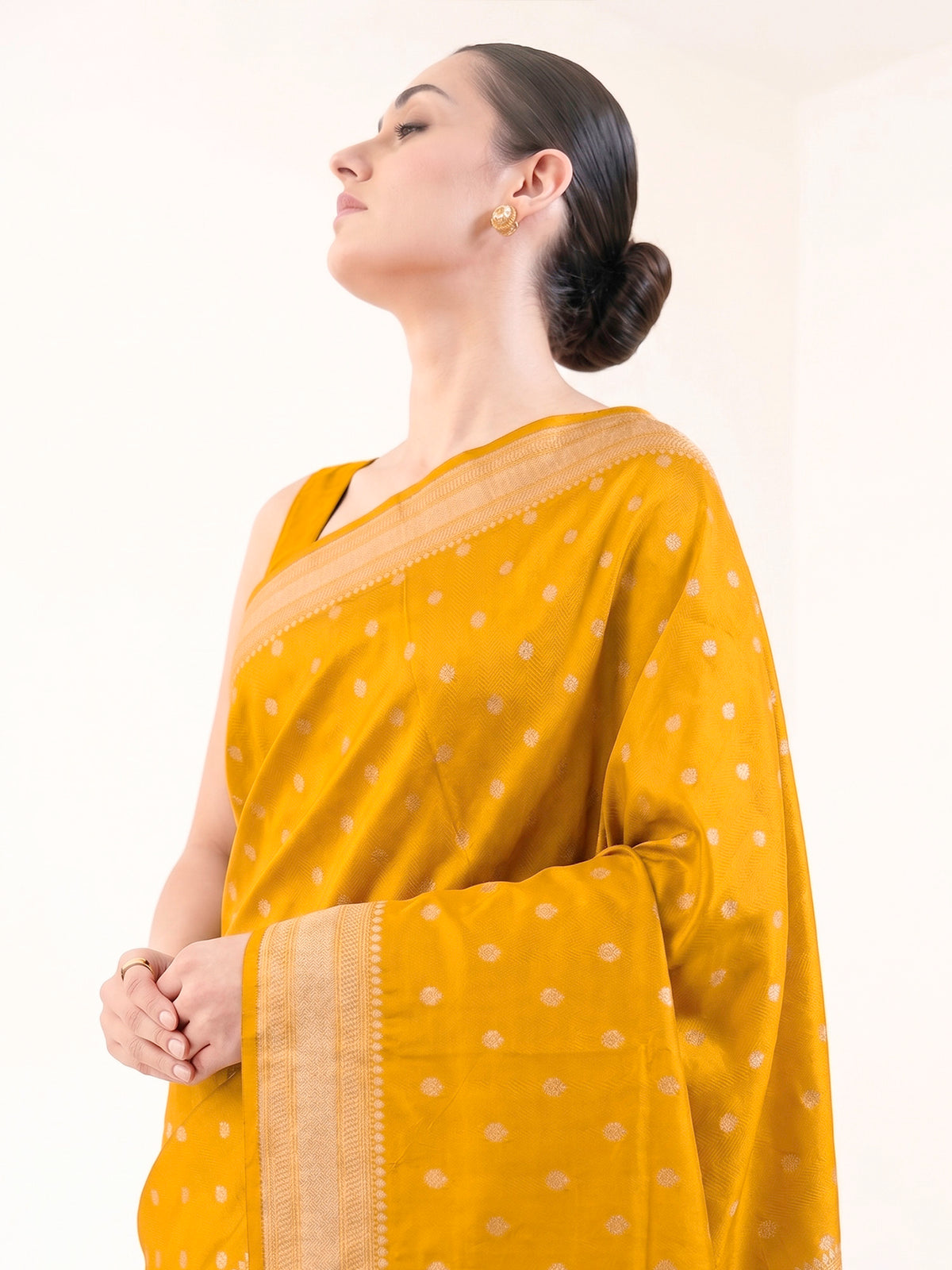 Yellow Booti Katan Silk Uppada Handloom Banarasi Saree - Sacred Weaves