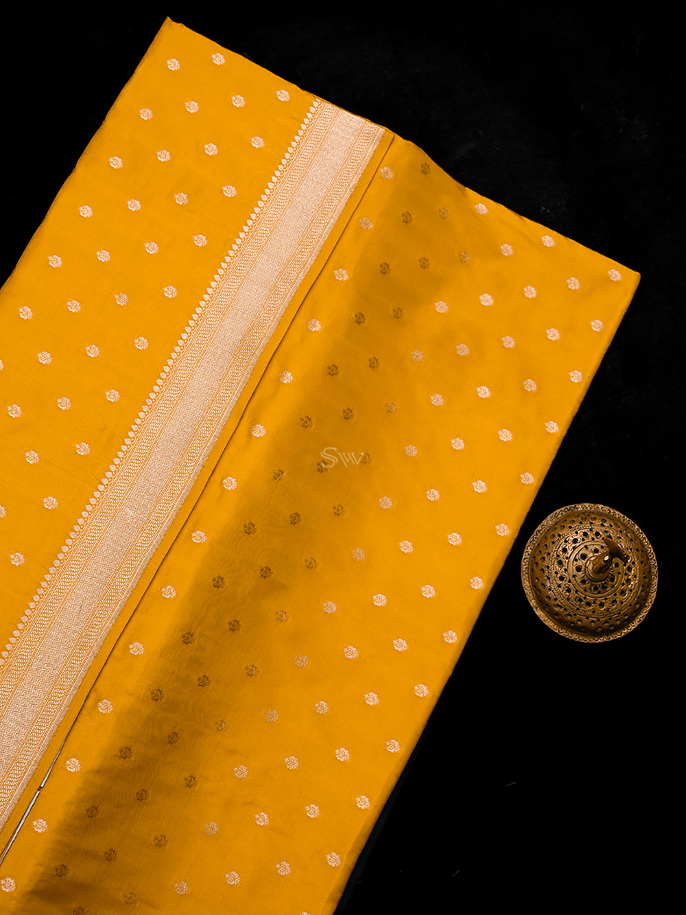 Yellow Booti Katan Silk Uppada Handloom Banarasi Saree - Sacred Weaves