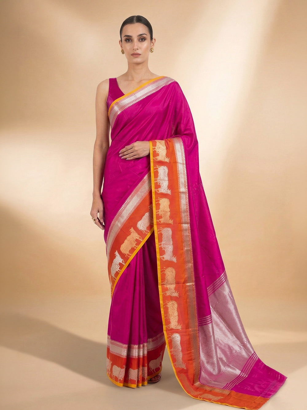 Magenta Plain Satin Silk Handloom Banarasi Saree - Sacred Weaves