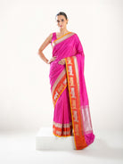 Magenta Plain Satin Silk Handloom Banarasi Saree - Sacred Weaves