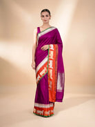 Dark Magenta Satin Silk Handloom Banarasi Saree - Sacred Weaves