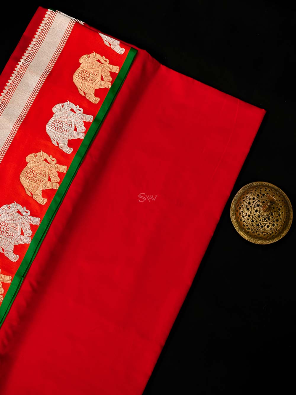 Red Satin Silk Handloom Banarasi Saree - Sacred Weaves