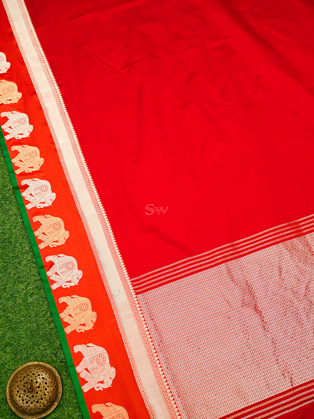 Red Satin Silk Handloom Banarasi Saree - Sacred Weaves