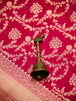 Dark Pink Jaal Katan Silk Uppada Handloom Banarasi Saree - Sacred Weaves