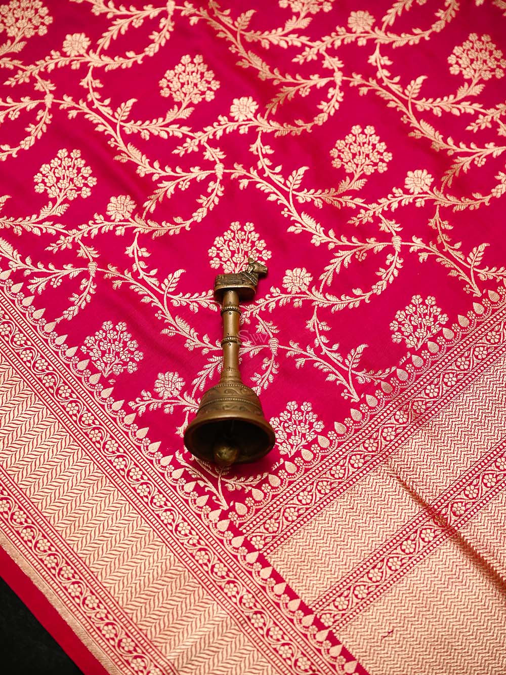 Dark Pink Jaal Katan Silk Uppada Handloom Banarasi Saree - Sacred Weaves
