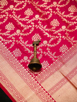 Dark Pink Jaal Katan Silk Uppada Handloom Banarasi Saree - Sacred Weaves