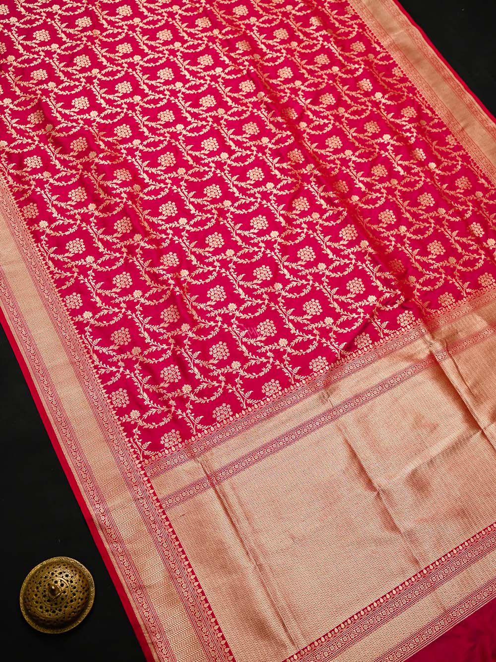 Dark Pink Jaal Katan Silk Uppada Handloom Banarasi Saree - Sacred Weaves