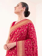 Dark Pink Jaal Katan Silk Uppada Handloom Banarasi Saree - Sacred Weaves