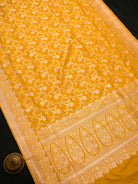 Yellow Jaal Katan Silk Uppada Handloom Banarasi Saree - Sacred Weaves