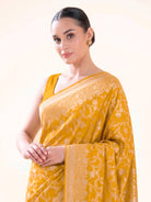 Yellow Jaal Katan Silk Uppada Handloom Banarasi Saree - Sacred Weaves