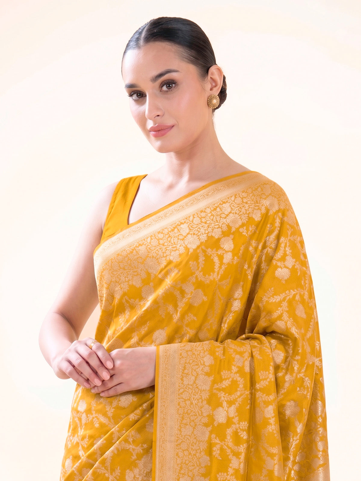 Yellow Jaal Katan Silk Uppada Handloom Banarasi Saree - Sacred Weaves