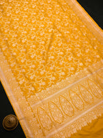 Yellow Jaal Katan Silk Uppada Handloom Banarasi Saree - Sacred Weaves