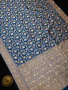 Midnight Blue Jaal Uppada Katan Silk Handloom Banarasi Saree - Sacred Weaves