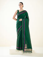 Bottle Green Plain Satin Silk Handloom Banarasi Saree - Sacred Weaves