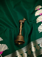 Bottle Green Plain Satin Silk Handloom Banarasi Saree - Sacred Weaves