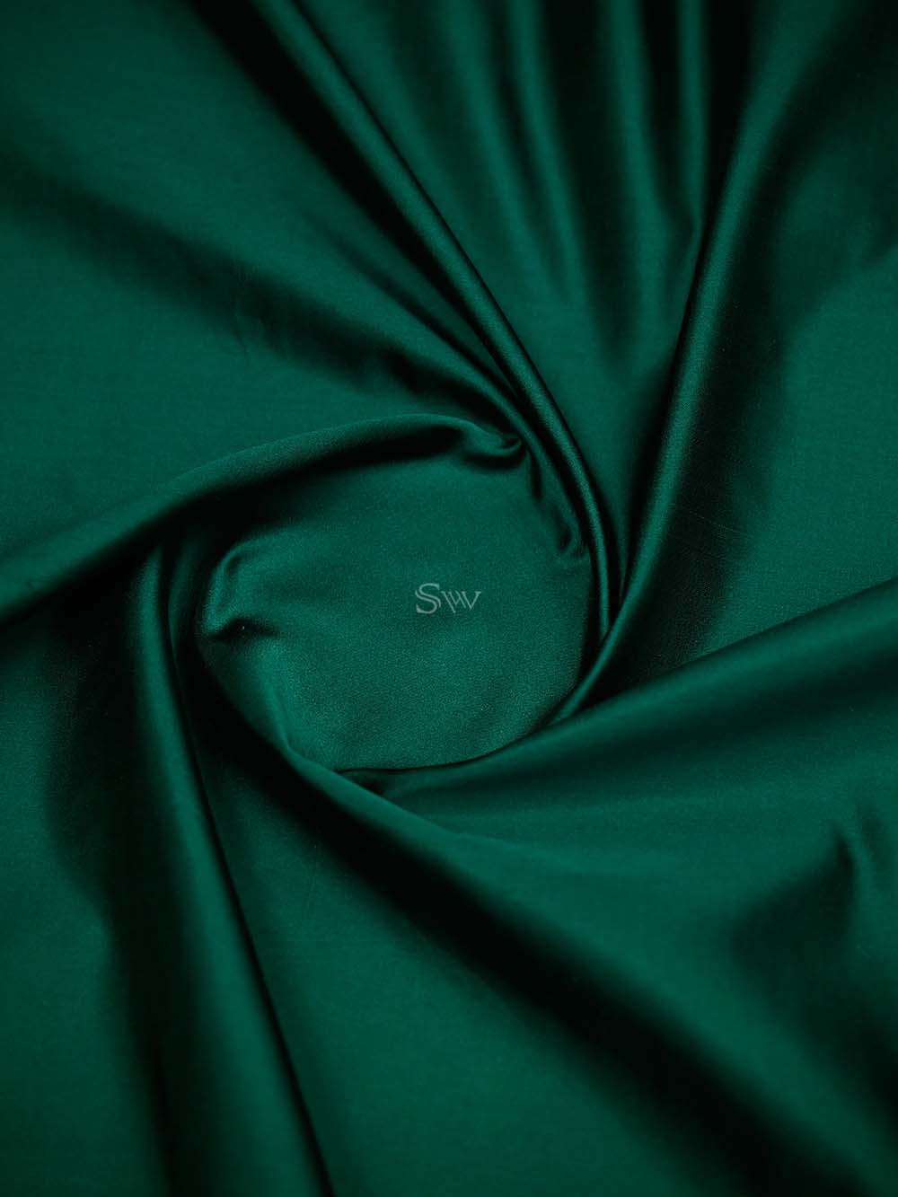 Bottle Green Plain Satin Silk Handloom Banarasi Saree - Sacred Weaves