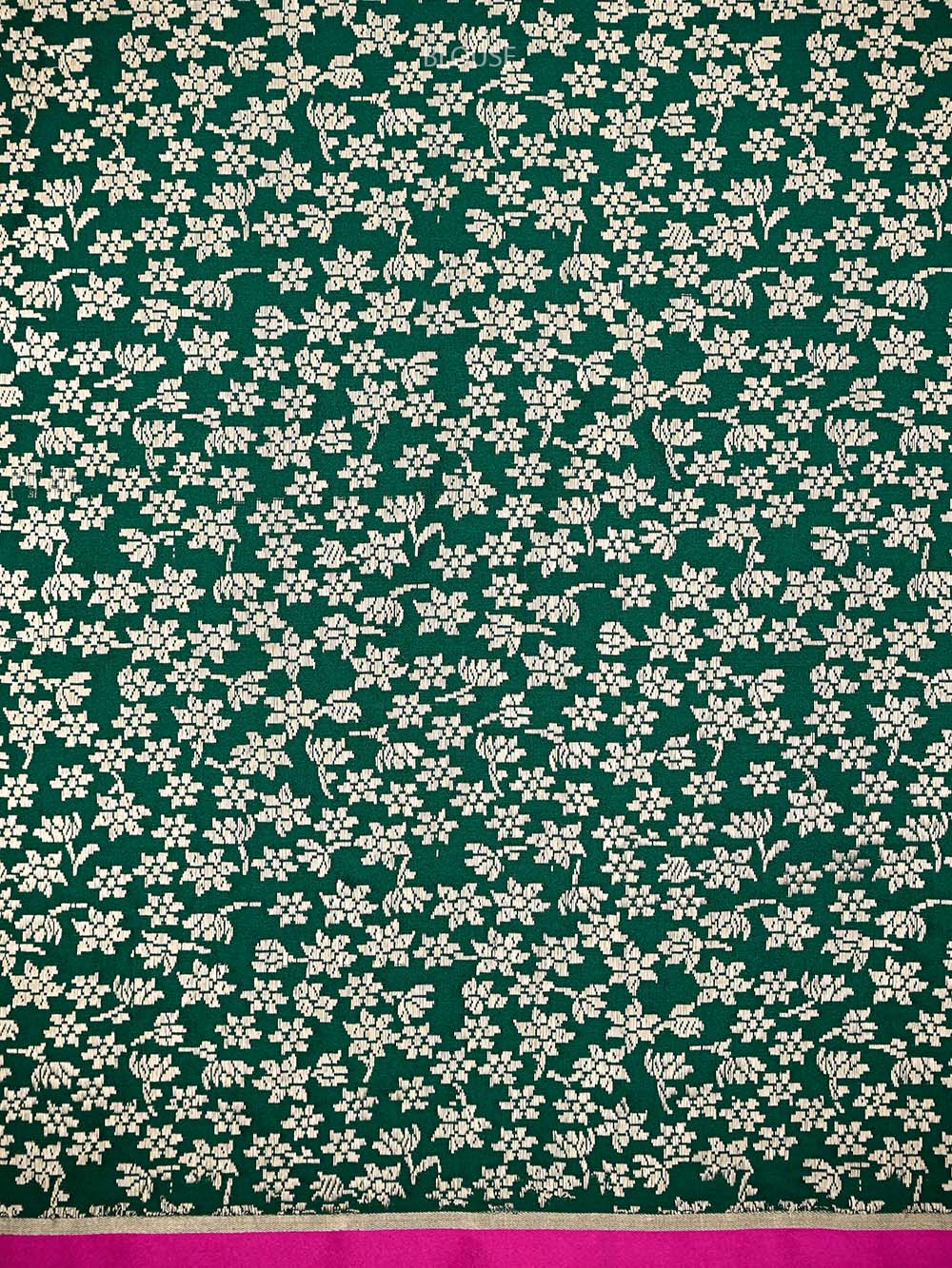 Bottle Green Plain Satin Silk Handloom Banarasi Saree - Sacred Weaves